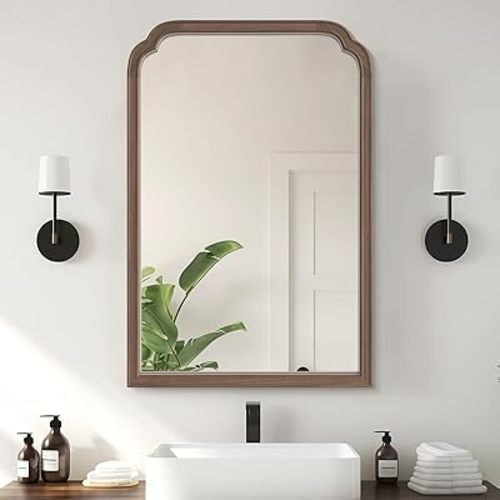 WallBeyond Wooden Framed Wall Mirror, Natural Wood Bathroom Vanity Mirror for Entryway, Living Room or Bedroom Home Decor Vertical or Horizontal Hanging [24" x 36" Walnut Color]