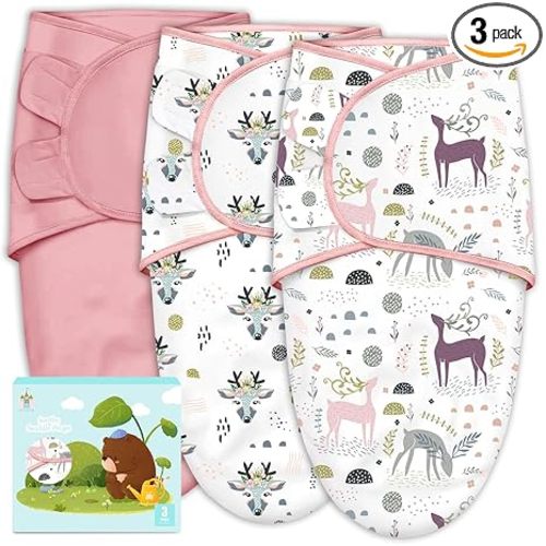 Cute Castle 3-Pack Baby Swaddle Sleep Sacks - Newborn Swaddle Sack - Ergonomic Baby Swaddles Blanket Warp for Boys and Girls - Baby Essentials (0-3 Months - Pink)