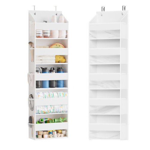 SpaceAid Over-The-Door Organizer With 5 Large And 10 Mesh Side Pockets – Hanging 5-Layer Storage With Clear Windows For Bedroom, Bathroom, Or Pantry, White | Wayfair