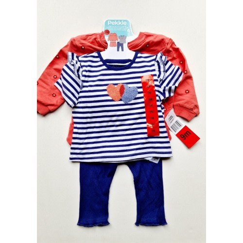 Pekkle Girls 4-piece Cotton Outfit Set, Size 9 Months
