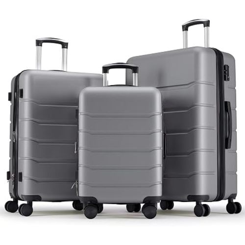 OLIXIS 3-Piece Luggage Set, Carry On Suitcases with Spinner Wheels, Expandable Travel Luggage with TSA Approved Lock & ABS Hard Shell, Deep Grey, 20/24/28 Inch
