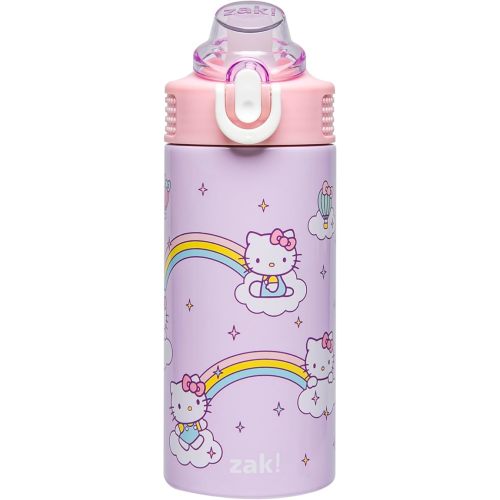 Zak Designs Sanrio Sage Kids Water Bottle For School or Travel, 14oz Stainless Steel Water Bottle With Straw, Handle, and Leak-Proof, Pop-Up Spout Cover (Hello Kitty)
