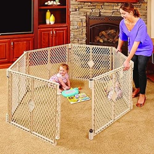 Toddleroo by North States - Superyard Baby Play Yard: Freestanding 6-Panel Baby Playpen - Indoor or Outdoor Use - Made in USA - Encloses Up to 18.5 Square Feet - 26 Inches Tall - Sand