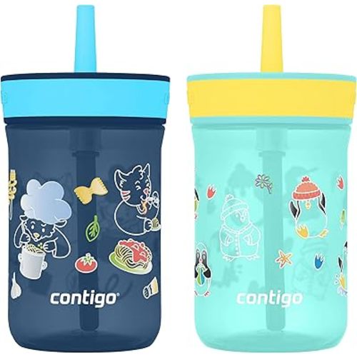 Contigo Kids’ Leighton Straw Tumbler with Spill-Proof Lid 14oz. 2 Pack Blueberry & Jade