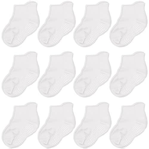 CozyWay Baby & Toddler Socks with Grippers Non Slip Ankle Grip Socks For Boys and Girls - Comfy Soft Cotton - 12 Pack