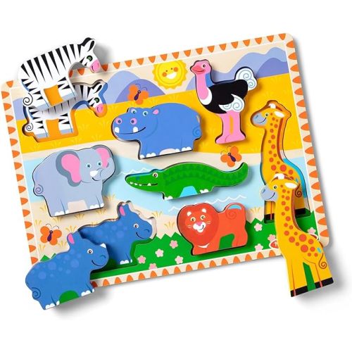 Melissa & Doug Safari Wooden Chunky Puzzle (8 pcs), Educational Screen Free Activity for Toddler, Preschoolers and Kids Ages 2+ - FSC Certified