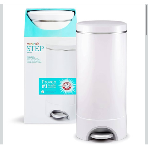 Munchkin® STEP™ Diaper Pail Powered by Arm & Hammer, #1 in Odor Control, Award-Winning, Includes 1 Snap, Seal & Toss™ Bag, 1 Starter Refill Ring, and 1 PUCK™ Baking Soda Cartridge