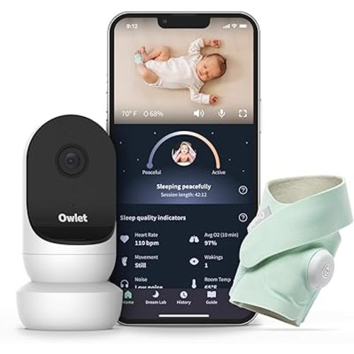Owlet Dream Duo 2 Smart Baby Monitor - 1080p HD Video Baby Monitor with Dream Sock - Baby Foot Monitor and Sensor Tracks Heartbeat and Oxygen Levels in Infants and Newborns, Mint
