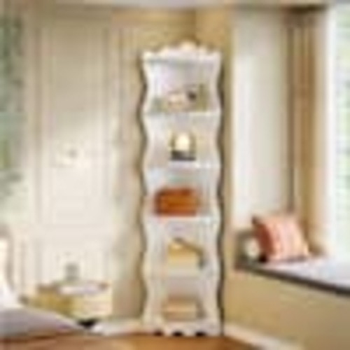BYBLIGHT Eulas 71 in. Tall White Wood 6-Shelf Etagere Bookcases, Modern Corner Bookshelf, Shelving Unit Plant Stand Storage Rack BB-J0531GJH