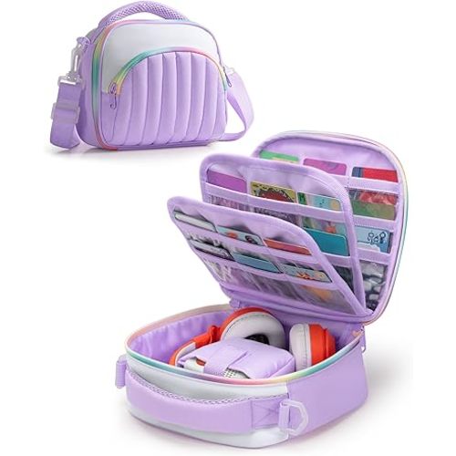 Marscamd Quilted Travel Case Compatible with Yoto Mini (with 33 Card Slots), Carrying Case Compatible with 2024 Yoto Mini, Headphone and Accessories, Purple