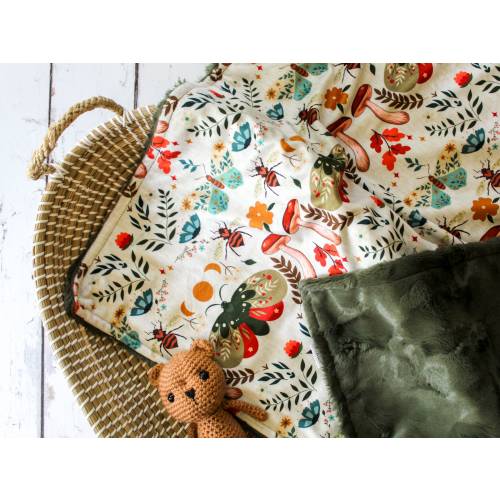 Boho Moth Minky Baby Blanket: Personalized Nursery Bedding, Custom Embroidery, Adult Throw Blanket