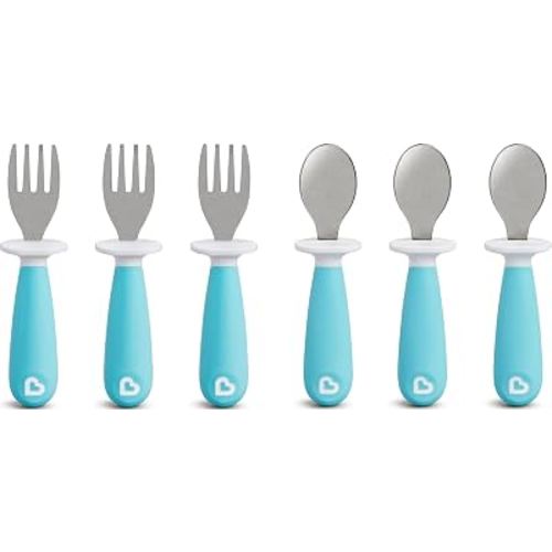 Munchkin® Raise™ Toddler Fork and Spoon Utensil Set, Rest Keeps Tip Off Table, BPA Free, 6 Pack, Blue