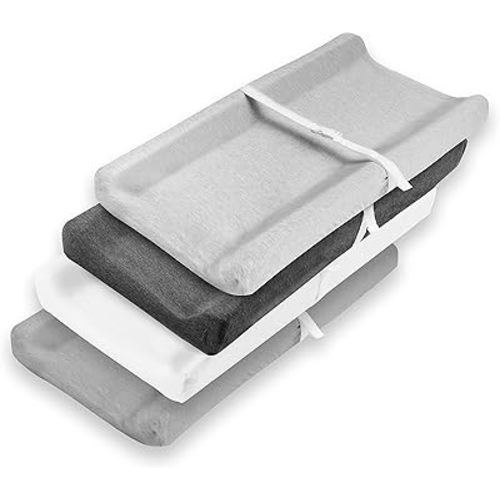 Changing Pad Cover – Baby Changing Pad Covers 4 Pack – Boy or Girl Changing Pad Cover – Pure Cotton Machine Washable Solid Grey and White Changing Table Cover – Diaper Changing Sheets