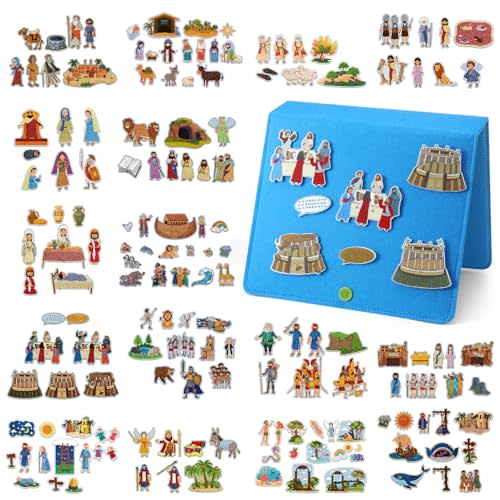 16 Pack Felt Board Story Sets Flannel Felt Story Board Pieces with a Multi Functional Pieces Storage Binder and 16 Pcs Pocket for Activities Time(Bible Stories)
