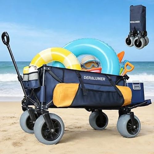 X900 Beach Wagon for Sand with 9"×4" Big Wheels, Extra Large Heavy Duty Folding Wagon with Expandable Tailgate & Side Bag, All Terrain Collapsible Utility Cart (X900 9×4" PU Wheels)