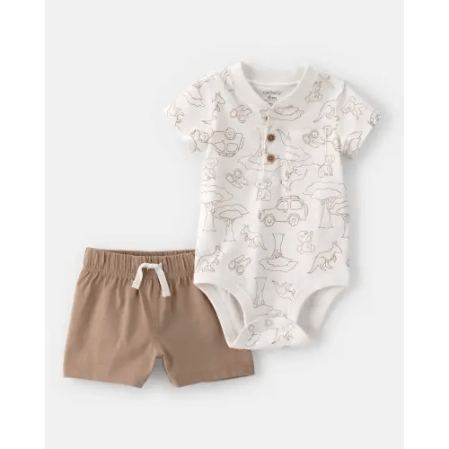 Baby Boy 2-Piece Safari Short-Sleeve Bodysuit & Short Set - Brown/White | Carter's