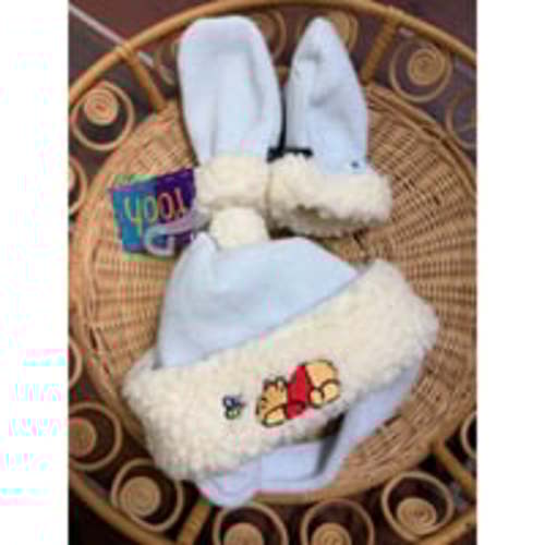 NWT Vintage Disney Winnie the Pooh Baby Hat & Mittens Set Sherpa Fleece Pastel