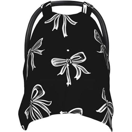 Black White Bows Baby Car Seat Cover Soft Baby Nursing Cover Infant Carseat Stroller Cover for Girls and Boys