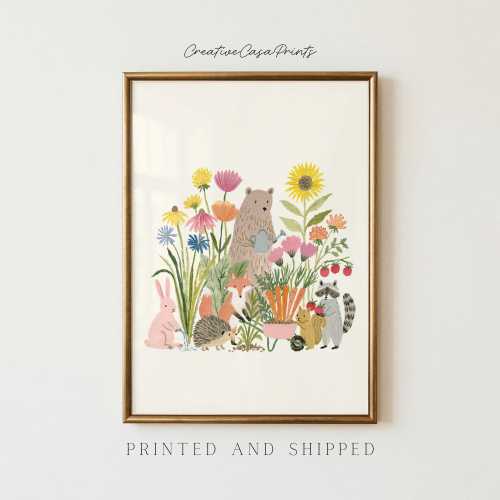 Woodland Garden Friends Wall Art | Woodland Nursery Print | Forest Animal Garden Decor | Whimsical Kids Room Wall Art