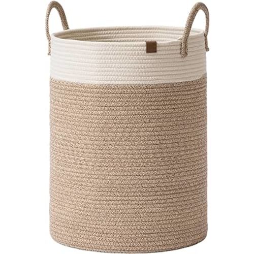 LA JOLIE MUSE Woven Basket Rope Storage Baskets - Tall Cotton Basket, Laundry Basket for Blanket, Kids Toy, Nursery Clothes Hamper Basket-XL
