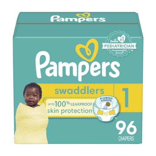 Pampers Swaddlers Diapers, Size 1 (8-14 lbs), 96 Count, Absorbent, Keeps Baby Dry and Comfortable, Skin Safe Disposable Baby Diaper (Packaging May Vary)