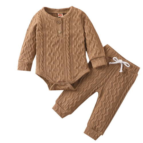 Baby Girls Boys Autumn Winter Long Sleeve Solid Thickened Warm Romper Tops Pants 2PCS Outfits Clothes Set 6-12 Month Girl Clothes Baby Girl Twin Outfits Baby Bouquet Made with Baby