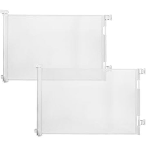 DEAR LOV 2 Pack Retractable Baby Gate,Mesh Baby Gate or Mesh Dog Gate,33" Tall,Extends up to 55" Wide,Child Safety Gate for Doorways, Stairs, Hallways(White,33"x55"