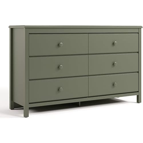 Storkcraft Alpine 6 Drawer Double Dresser (Olive) – GREENGUARD Gold Certified, Dresser for Nursery