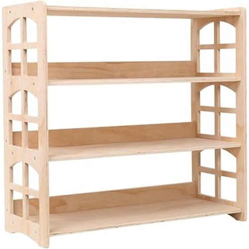Montessori Bookshelf Toy Shelf Kids Storage Organizer for Toys Book Shelves for Kids Room Sturdy and Safe Toddler Wood Classroom Childrens Bookcases(4Tier)