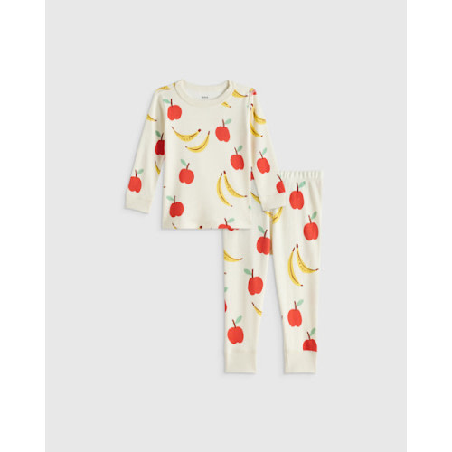 100% Organic Cotton Long Sleeve and Pant Pajama Set in Apples & Bananas