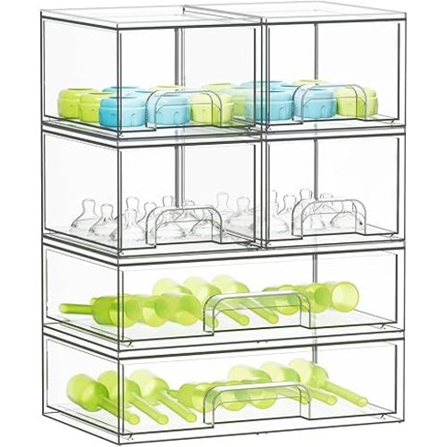 SpaceAid Bottle Storage Organizer Baby - Acrylic Bottles Station Organizer Container, Stackable Clear Drawers for Countertop, Vanity, Bathroom, Cabinet, Pantry Organization, 6 Pack, 4S2L, 15.6"H