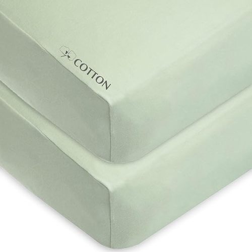 American Baby Company 2 Pack 100% Natural Cotton Fitted Crib Sheets 52" x 28" - Soft, Breathable, Hypoallergenic & Gentle Toddler Bed Sheets, Celery, Neutral for Boys & Girls