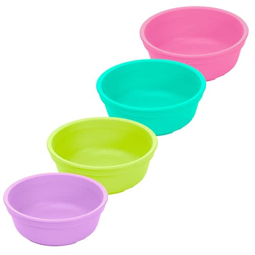 Re-Play 12 oz. Toddler Bowls Set of 4 - Kids Deep-Walled, Durable & Reusable Snack and Meal Bowls, Dishwasher & Microwave Safe, BPA-Free, Made in USA from Recycled Plastic, Mermaid