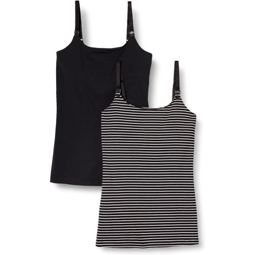 Amazon Essentials Women's Maternity Nursing Tops, Pregnancy Clothes with Adjustable Straps and Built-in Shelf Bra, Pack of 2, Black Stripe, Large