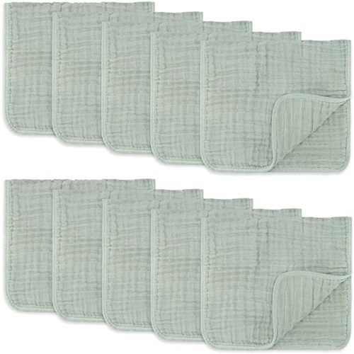 Muslin Burp Cloths Large 100% Cotton Hand Washcloths 6 Layers Extra Absorbent and Soft by Comfy Cubs (Fern, 10-Pack, 20" X10" )
