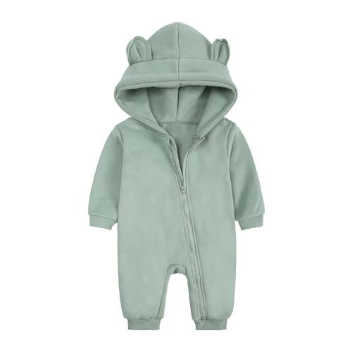 fatyb Baby Jumpsuit Newborn Hooded Fleece Romper Casual Long Sleeve Infant Solid Color Comfy Snowsuit