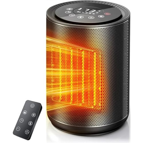 Small Space Heaters for Indoor Use, Mini Portable Electric Heaters Fan with Thermostat & Remote, LED Touch Screen, 24H Timer, Eco Mode, Desk Ceramic Heater for Office/Bedroom/Bathroom/RV