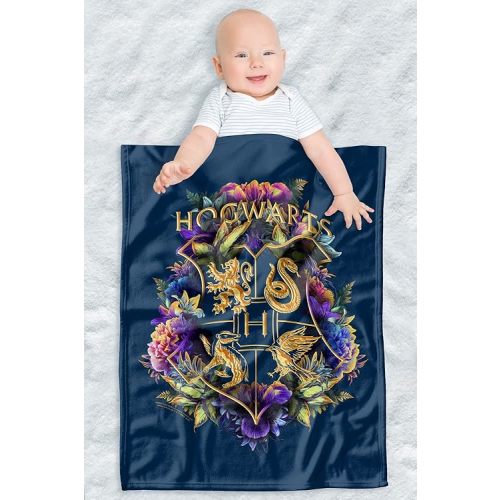Harry Potter Lightweight Baby Blanket, 30"X40", Hogwarts Multi-Colored Floral Crest Unisex for Infants Girls & Boys