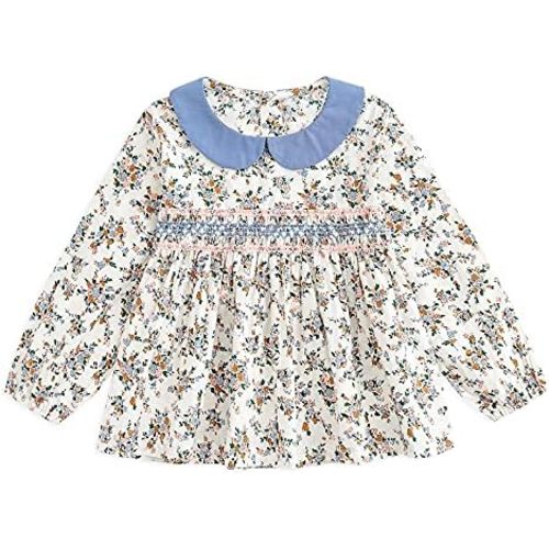 Curipeer Girls White Button Down Shirt with Peter Pan Collar Long Sleeve Blouse