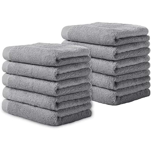 Yoofoss Luxury Washcloths Towel Set 10 Pack Baby Wash Cloth for Bathroom-Hotel-Spa-Kitchen Multi-Purpose Fingertip Towels & Face Cloths Light Grey