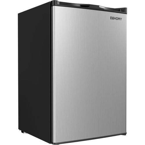 EUHOMY Upright freezer, 3.0 Cubic Feet, Single Door Compact Mini Freezer with Reversible Stainless Steel Door, Small freezer for Home/Dorms/Apartment/Office, Silver