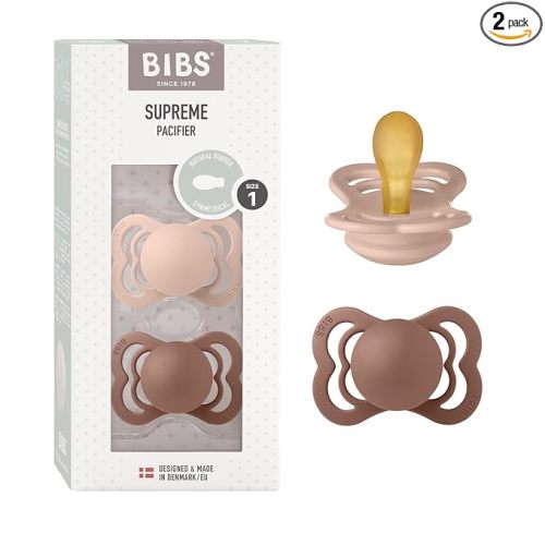 BIBS Pacifiers - Supreme Collection | BPA-Free Baby Pacifier | Made in Denmark | Set of 2 Woodchuck/Blush Color Premium Soothers | Size 0-6 Months