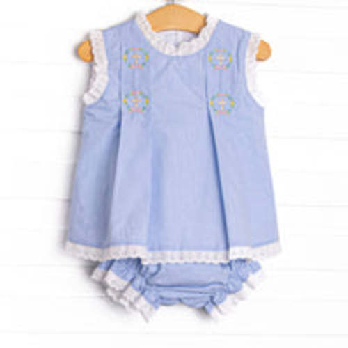 Bleu: Blossoms and Blessings Embroidered Pleated Blue Ging – Stitchy Fish