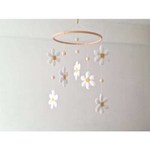 Daisy baby mobile Floral nursery mobile Neutral nursery decor Minimalist kids bedroom for Baby girl shower gift