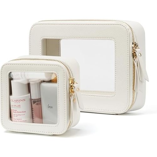 Popvibe Clear Makeup Bag Travel Cosmetic Case Transparent Toiletry Bag with Zipper, Portable Make Up Organizer Traveling Compact Car Bag for Essentials