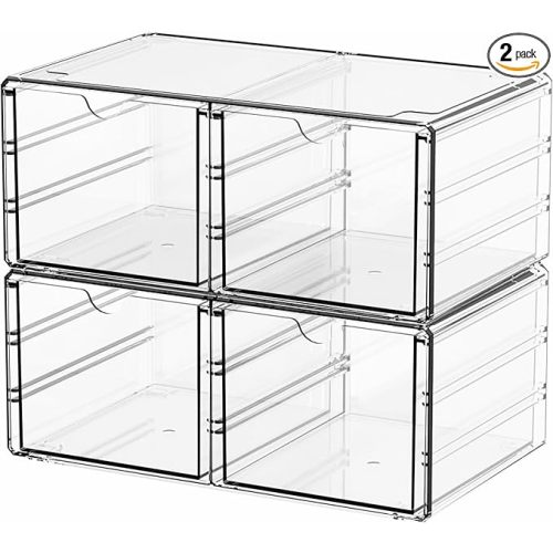 Yieach 2 Pack Acrylic Storage Drawers With 4 Drawers,Stackable Desk Organizers and Makeup Organizer,Large Clear Office Supplies Organizer for Pen,Medical,Art Craft,Stationery Organizer for Countertop