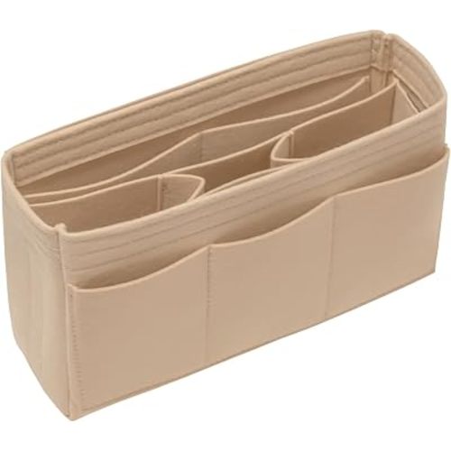 DailyPlus Purse Organizer Insert Felt Bag Organizer Handbag Organizer Insert Bag In Bag Organizer for Tote Purse Bag 14 Pockets Beige Slender Medium