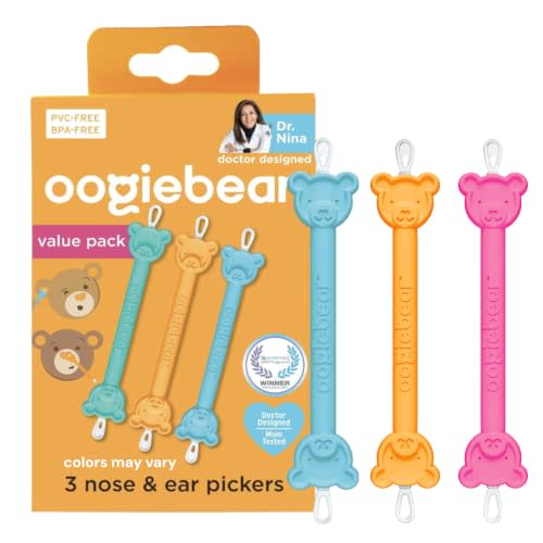 oogiebear: Baby Nose Cleaner & Ear Wax Removal Tool - Safe Booger & Earwax Removal for Newborns, Infants, Toddlers - Dual-Ended - Diaper Bag Must-Have - 3 Pack with a Pouch, Colors May Vary