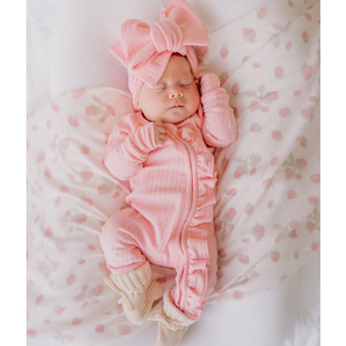 Frill Zip Romper | Peony Rib Pointelle – Little and Fern