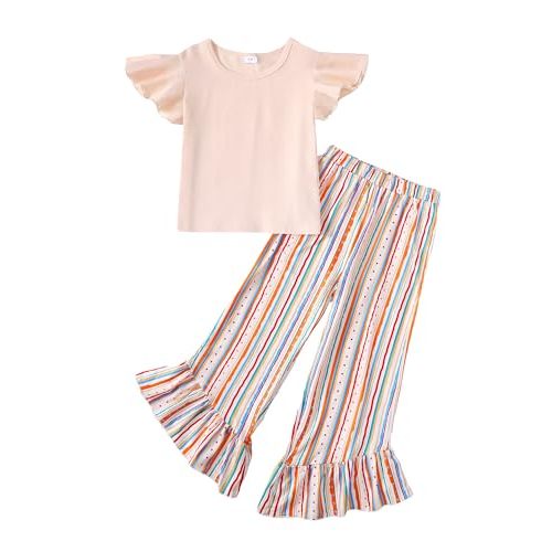 Little Girls Clothes 2 Piece Outfit Kids Long Sleeve T Shirt Pant Set Cute Fall Winter Outfits for Girl Age 4-8